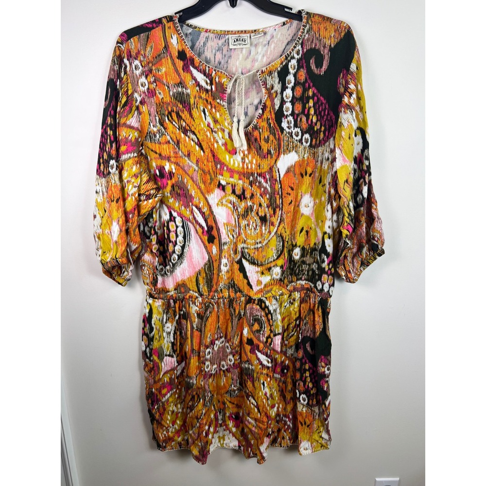 Ariat Women's Sz XL/TG Paisley Print Tunic Dress Tie Neck Elastic Waist‎